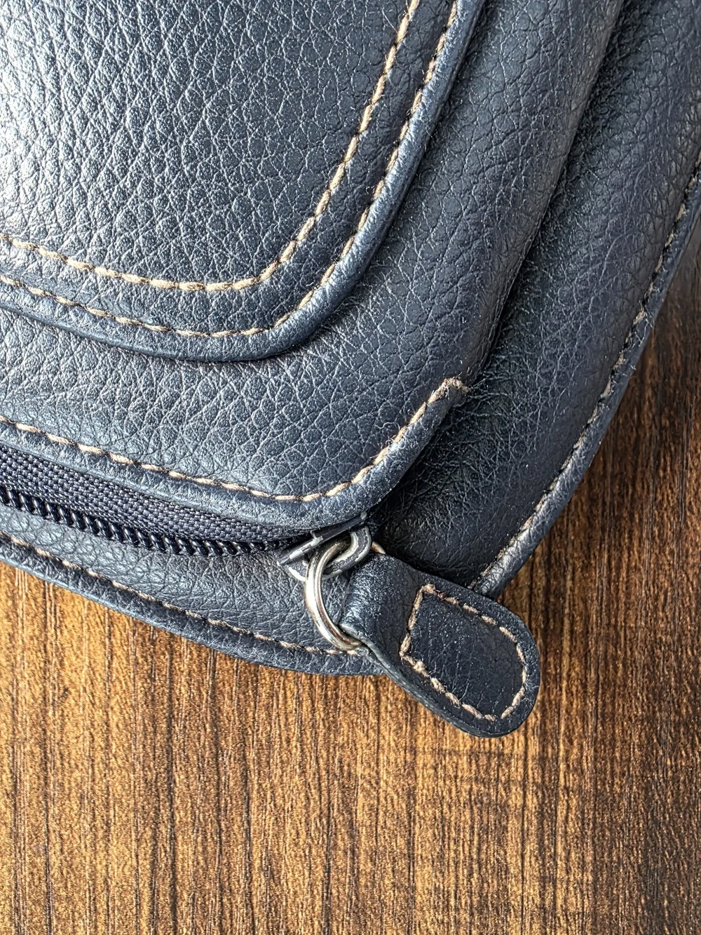 Compact Navy Crossbody with Front Pocket and Gold Accent